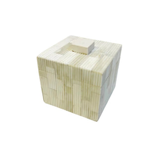 White Carved Cube Bone Box
