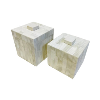 White Carved Cube Bone Box
