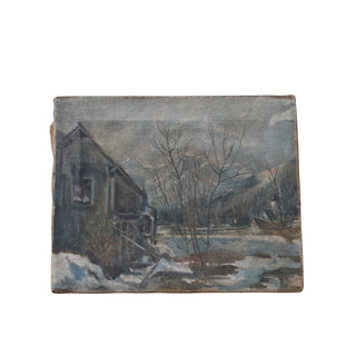 20th Century French Winter River Painting
