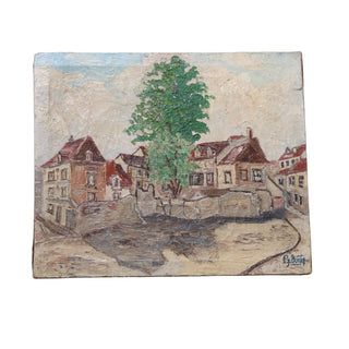 20th Century French Village Square Painting
