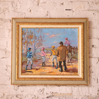Mid 20th Century French Jockey Scene Painting by Jacques Meaux
