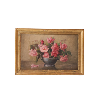 19th Century French Rose Painting on Canvas
