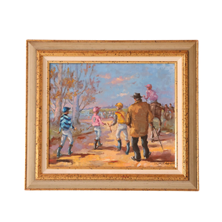 Mid 20th Century French Jockey Scene Painting by Jacques Meaux
