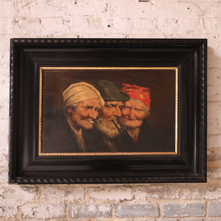 19th Century French Interior Scene with Figures on Canvas
