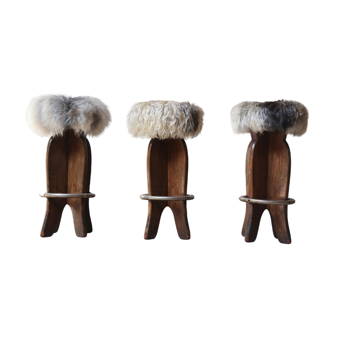 Mid-20th Century French Mongolian Goat Covered Stools (Set of 3) - Thumbnail 2