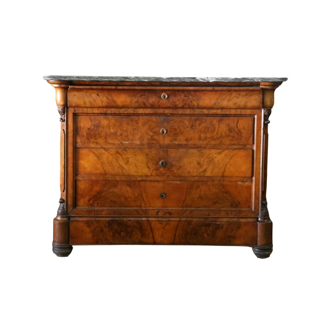19th Century Louis Phillipe Petite Chest with Black Marble Top - Thumbnail 5