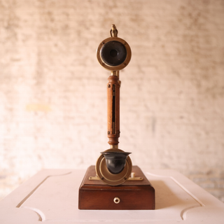 20th Century French Brass & Oak Telephone
