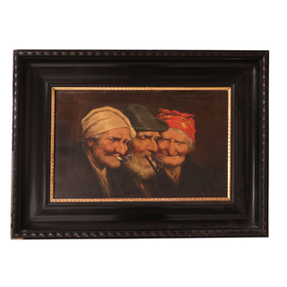 19th Century French Interior Scene with Figures on Canvas
