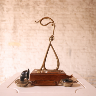 20th Century French Brass & Oak Telephone
