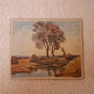 20th Century French Far Away Farmhouse Painting
