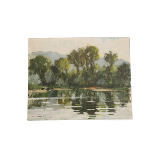 20th Century French Lake Scene Painting
