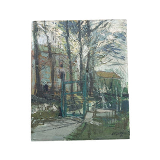 20th Century French Green Suburban Scene Painting
