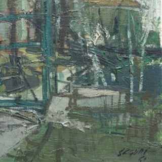 20th Century French Green Suburban Scene Painting
