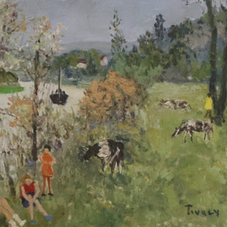 20th Century French Pasture Scene Painting

