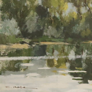 20th Century French Lake Scene Painting
