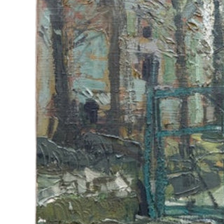 20th Century French Green Suburban Scene Painting

