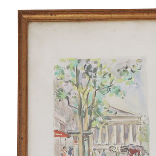 20th Century Paris Street Scene Watercolor Painting
