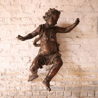17th Century Italian Baroque Carved Walnut Cherub Statue
