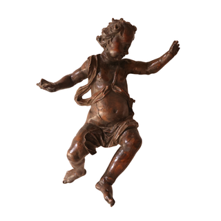 17th Century Italian Baroque Carved Walnut Cherub Statue
