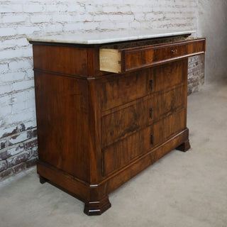 19th Century Louis Philippe Walnut Chest with White Marble Top
