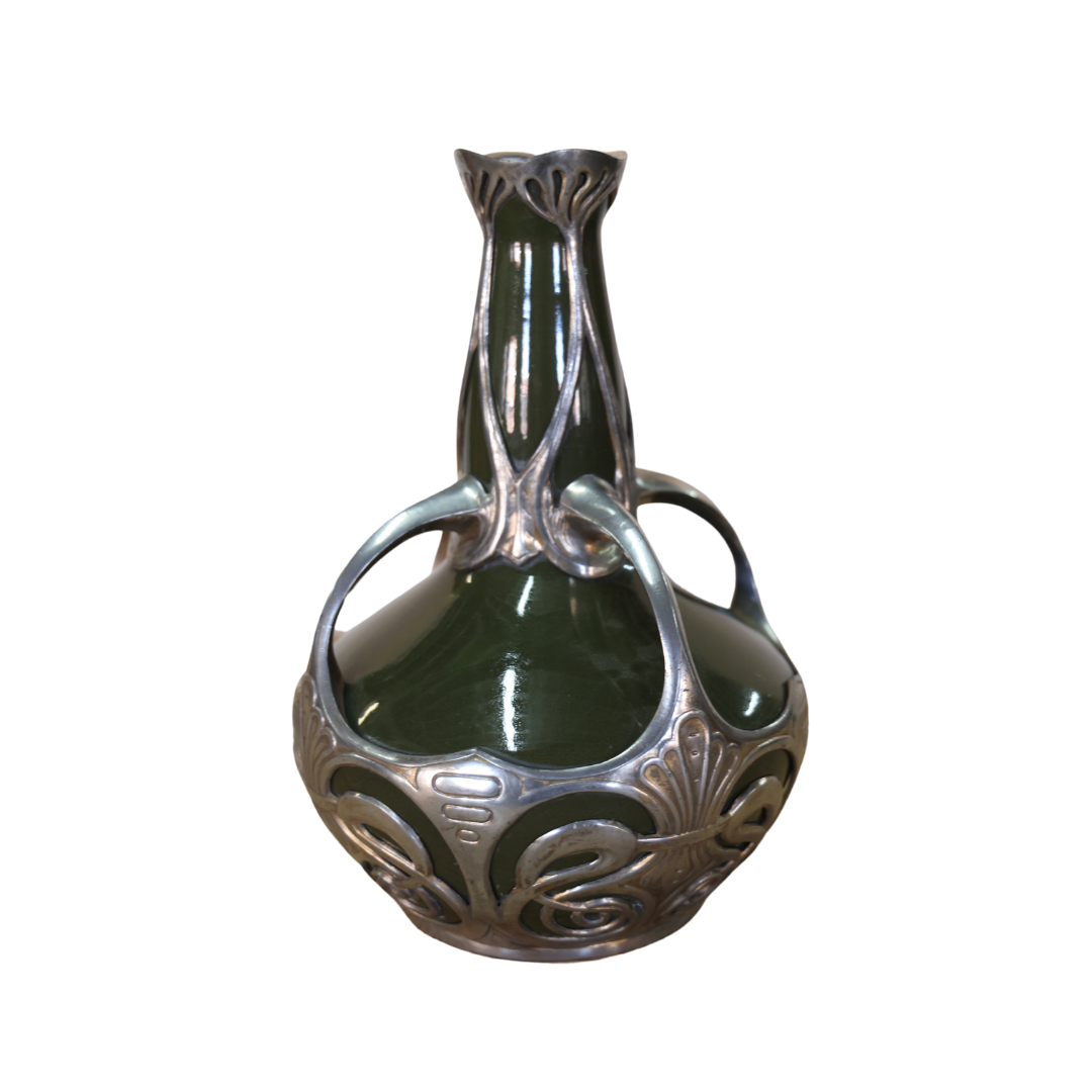 1910 Germany Ceramic & Pewter Vase