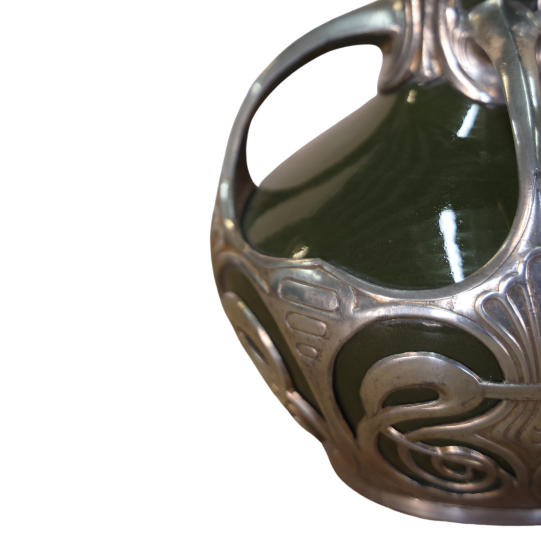 1910 Germany Ceramic & Pewter Vase - Thumbnail 3