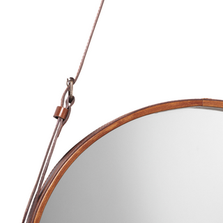 Round Leather Mirror, Brown  Large

