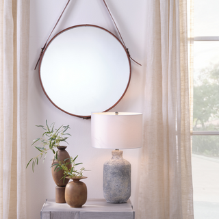 Round Leather Mirror, Brown  Large
