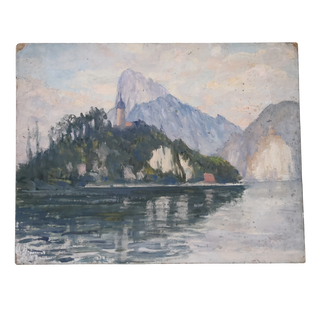 Mid 20th Century French Mountain Monastery Painting
