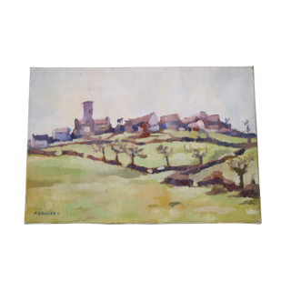 Mid 20th Century French Vineyard Scene Painting

