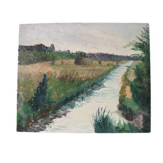 Mid 20th Century French Riverside Painting
