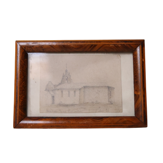 Mid 19th Century French Sepia Church Drawing
