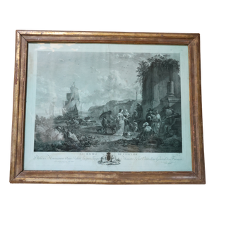17th Century Italian Framed Engraving with Tinted Blue Glass

