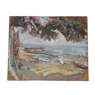 Mid 20th Century French Boat Watching Painting
