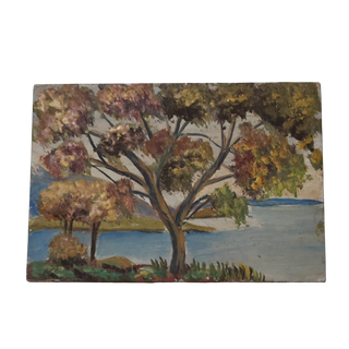 Mid 20th Century French Fall Lake Painting
