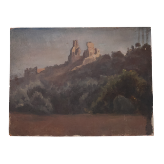 Mid 20th Century French Hillside Chateau Painting
