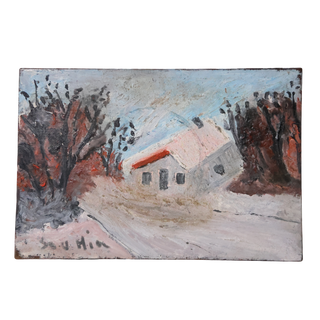 Mid 20th Century French House in Snow Painting
