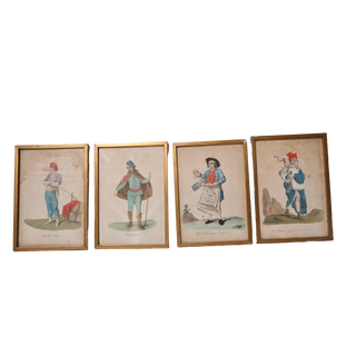 19th Century French Men in Traditional Dress Hand Colored Engraving (Set of 4)
