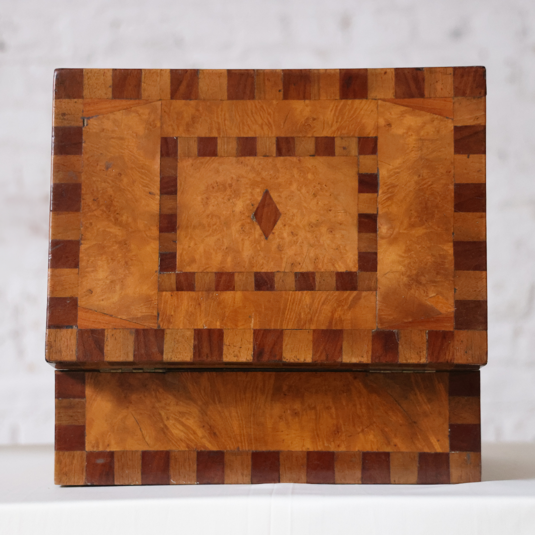 19th Century French Inlaid Oak Tea Box