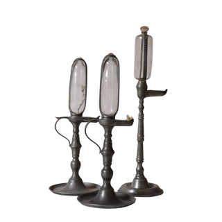 Antique French Pewter & Glass Whale Oil Time Keeping Clock (Set of 3)
