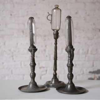 Antique French Pewter & Glass Whale Oil Time Keeping Clock (Set of 3)
