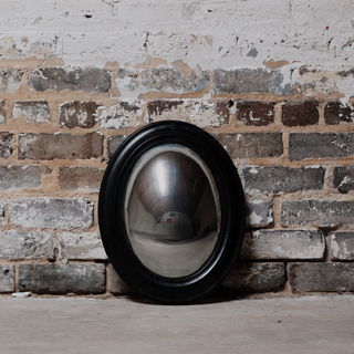 Mid Century Medium Black Convex Witch Mirror (A)
