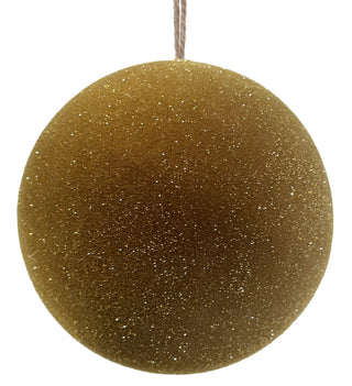 Olive Velvet Gold Glitter Wooden Ball Ornament
