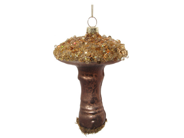 Glitter Top Glass Mushroom Ornament
