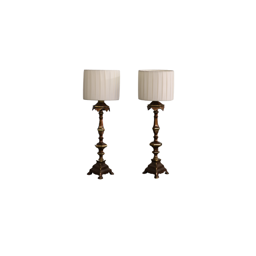 20th Century French Bronze Candlestick Lamps (Set of 2) - Thumbnail 2