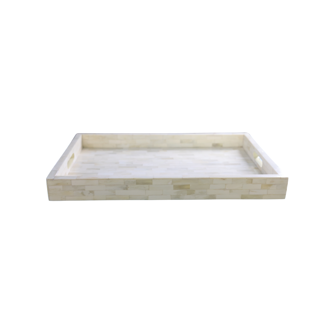 Genuine Bone White Tray with Handles - Thumbnail 3