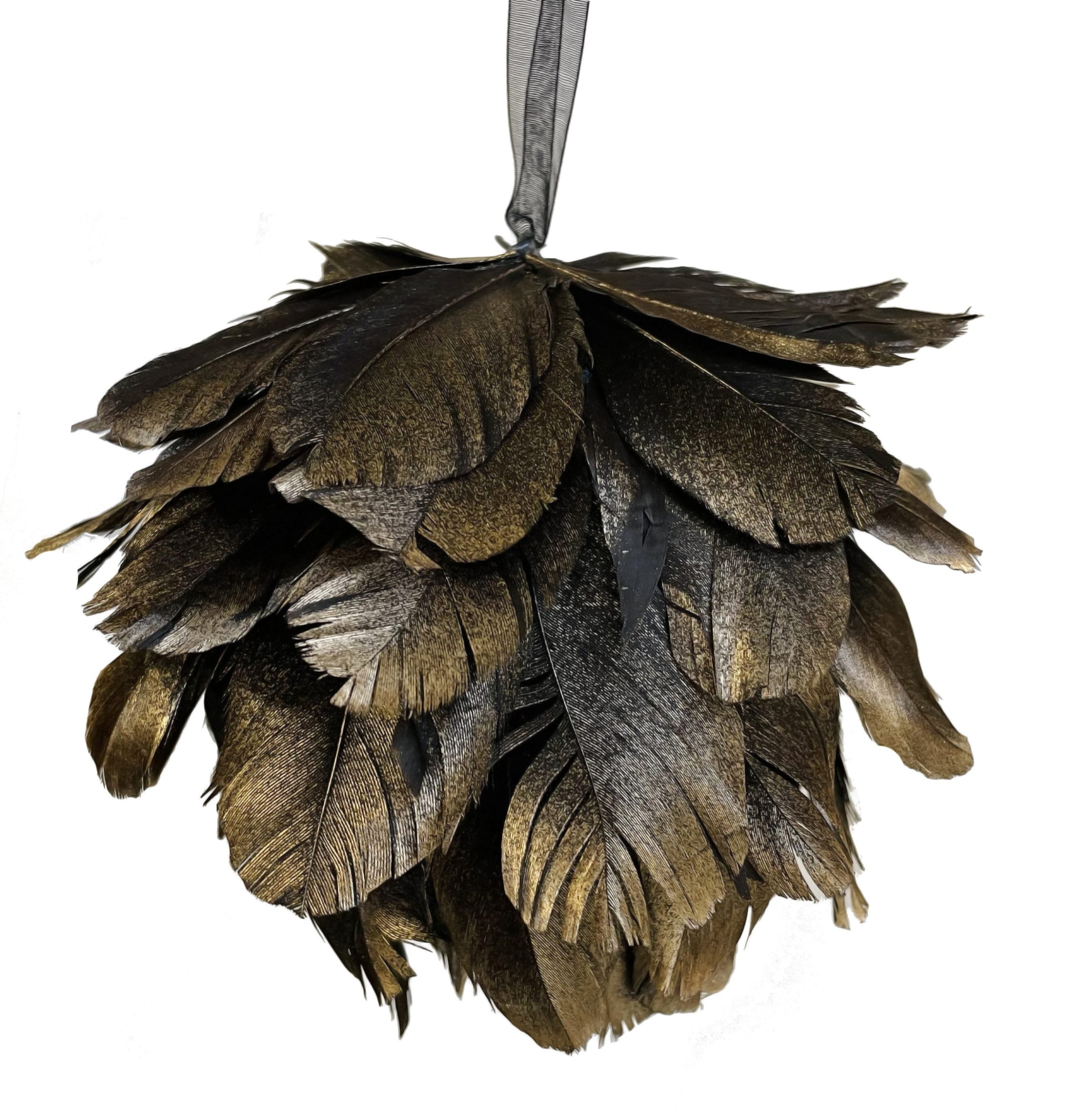 Black & Gold Feather Ball Ornament (Small)