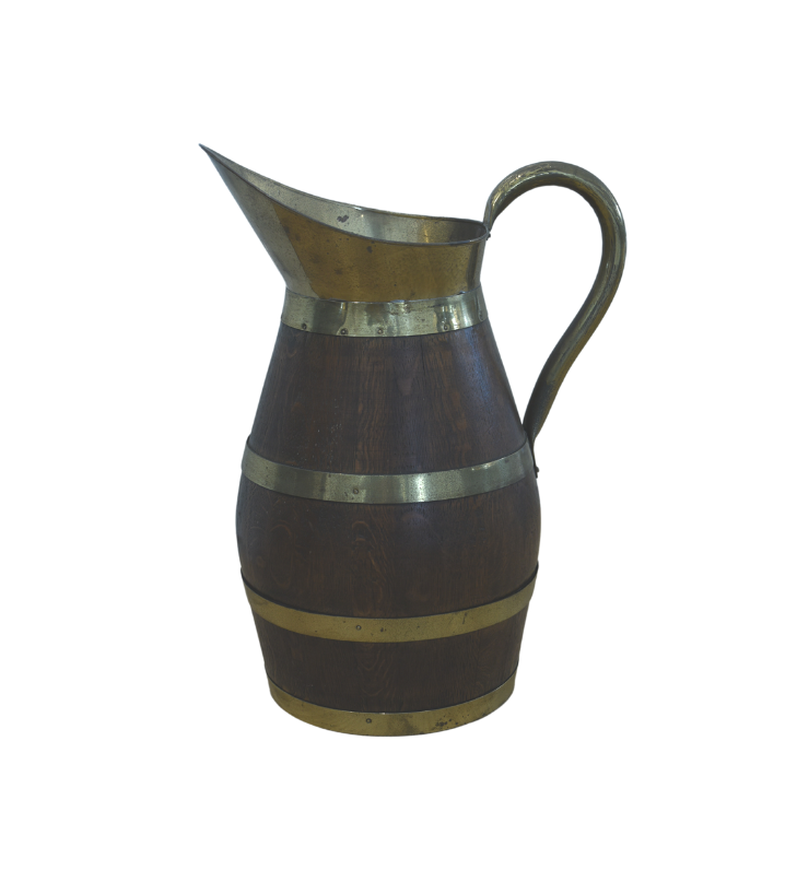 Antique Wood & Brass Beer Pitcher