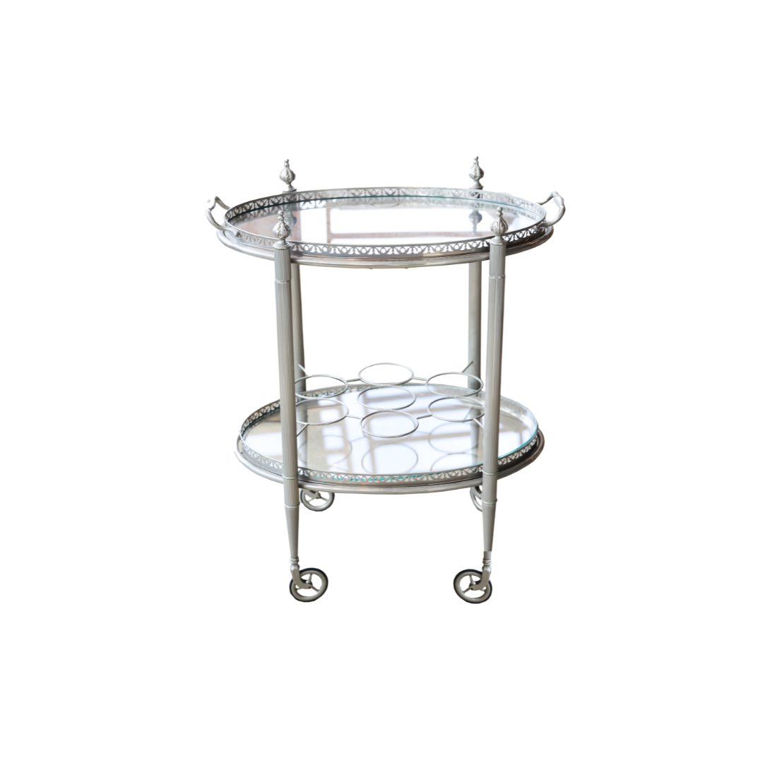 Mid 1900s French Metal & Glass Bar Cart
