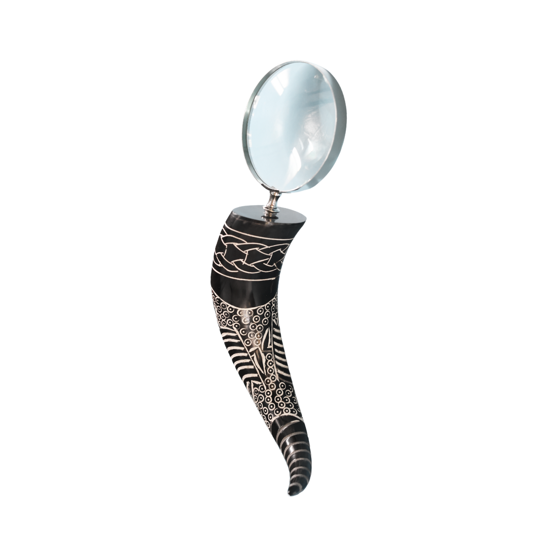 Aluminum & Brass Magnifier with Carved Handle - Christopher Collection